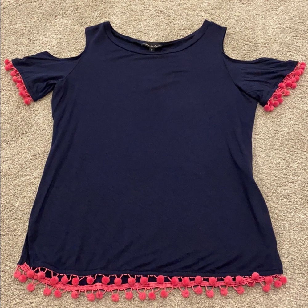 Alison Andrews Cold-Shoulder Pom Tee